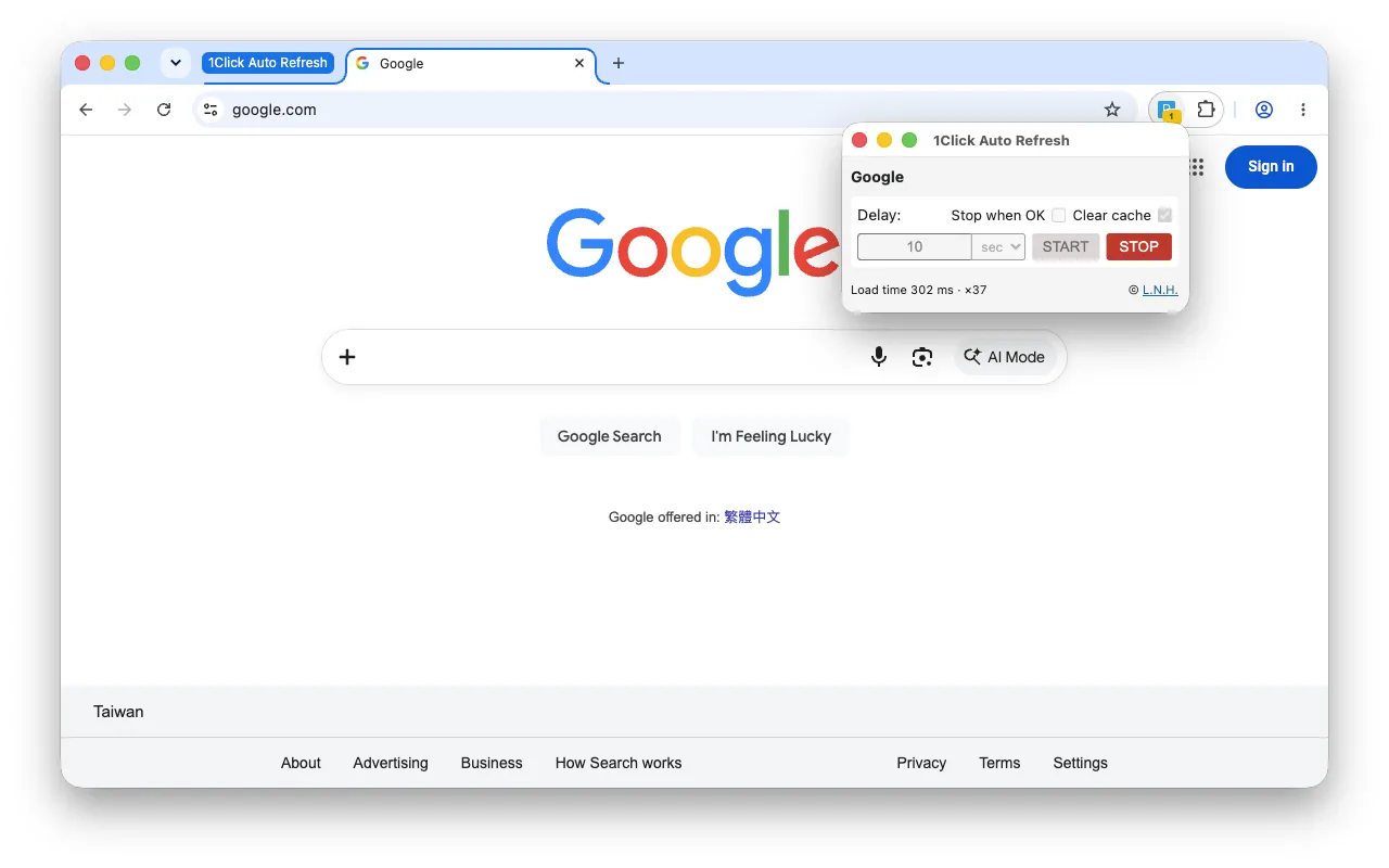 A run in progress — the floating controls window with the live count and countdown