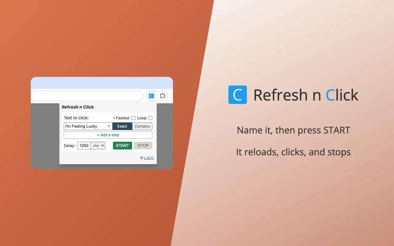Refresh n Click — the popup beside the product wordmark
